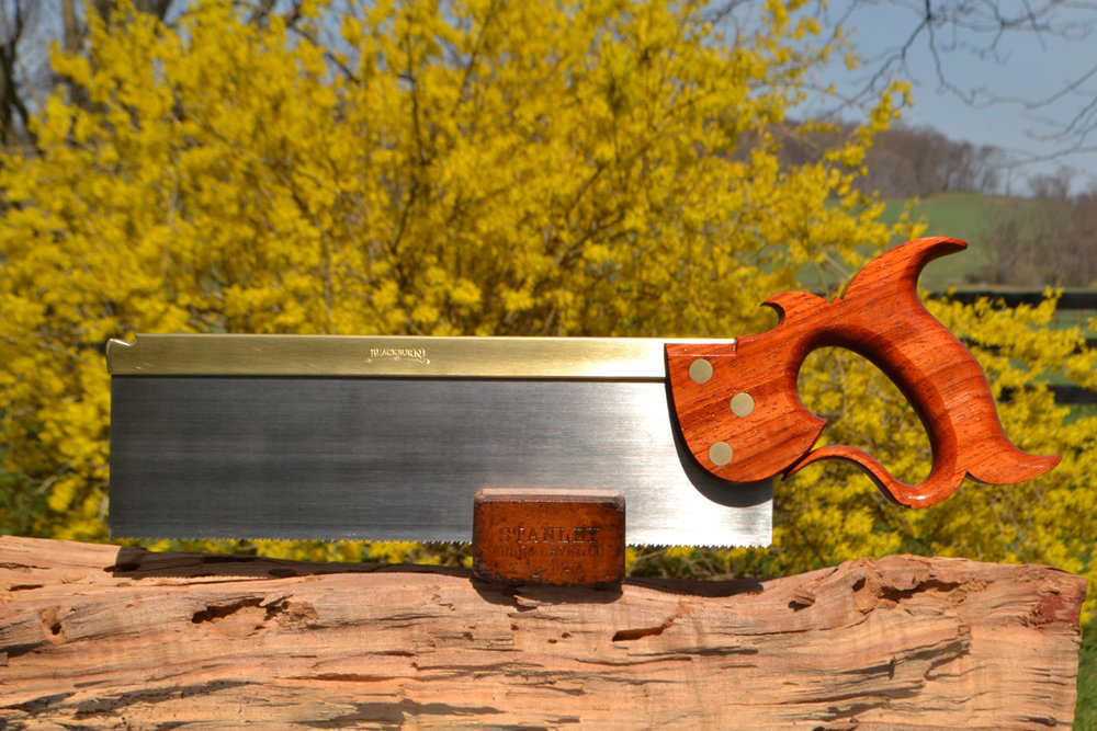 Front view of 12 inch  carcase saw in padauk