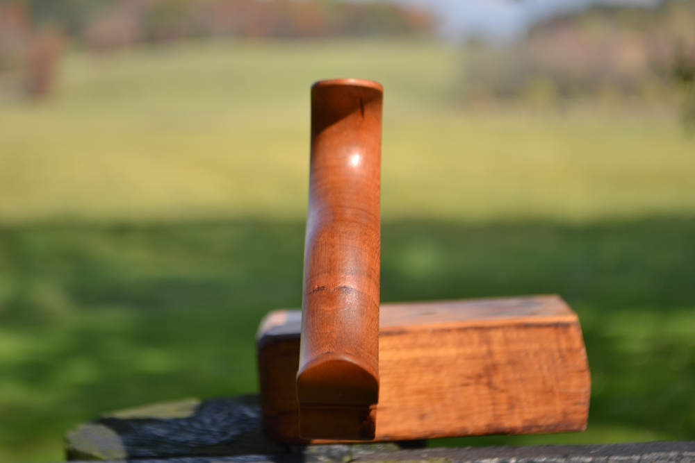 Close-up of 9 inch dovetail saw handle in quartersawn cherry