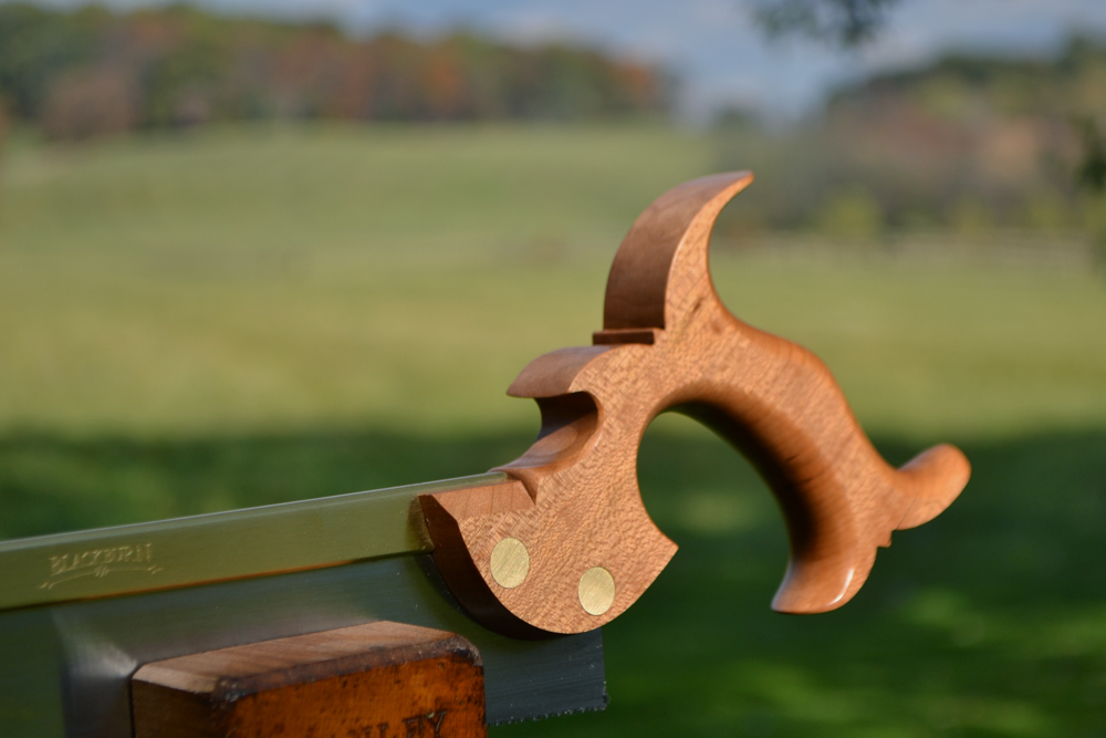 Close-up of 9 inch dovetail saw handle in quartersawn cherry