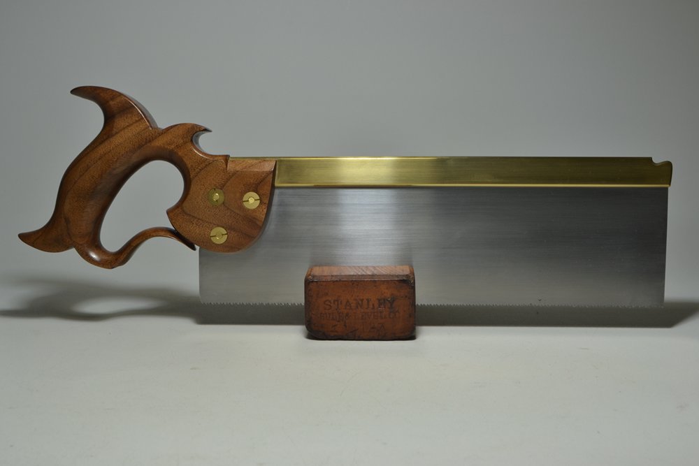 Rear view of 12 inch  carcase saw in walnut crotch