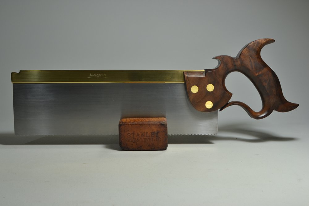 Front view of 12 inch  carcase saw in walnut crotch